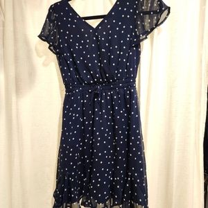 Girls sz 14 navy polka dot flutter sleeve dress